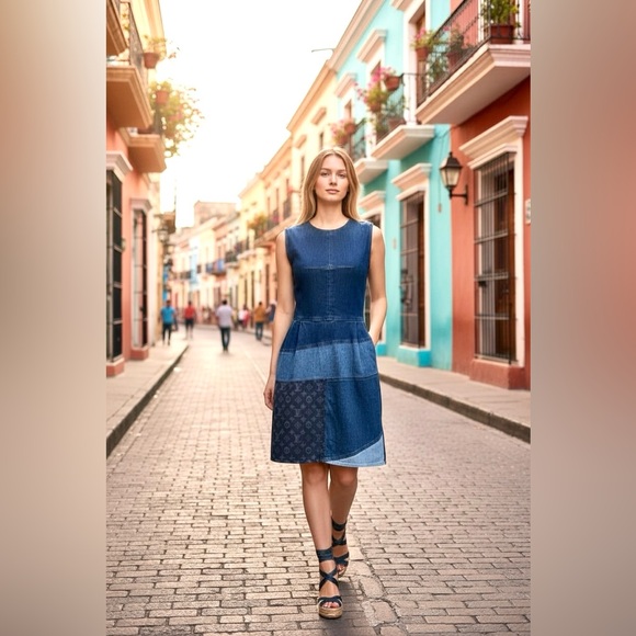 Louis Vuitton Blue Patchwork Denim Dress - Picture 4 of 14